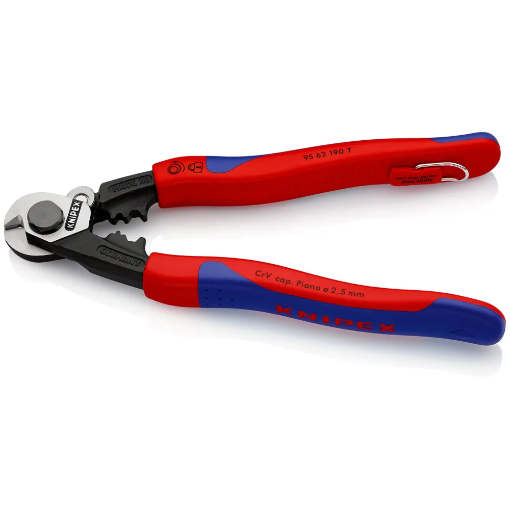 Knipex Drahtseilschere m Befestigungsöse mit Mehrkomponenten-Hüllen, mit integrierter Befestigungsöse zum Anbringen einer...