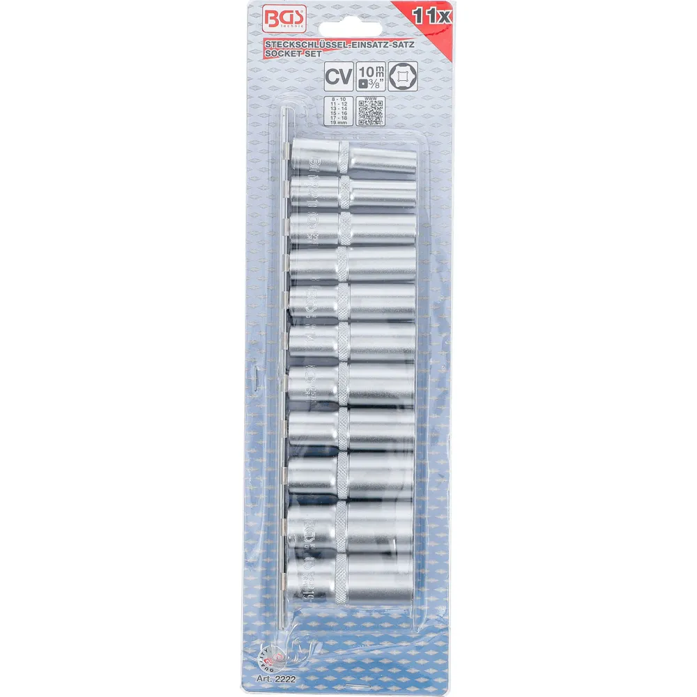 BGS Steckschlüssel-Einsatz-Satz Sechskant tief Antrieb Innenvierkant 10 mm (3/8") SW 8 - 19 mm 11tlg. - 2222
