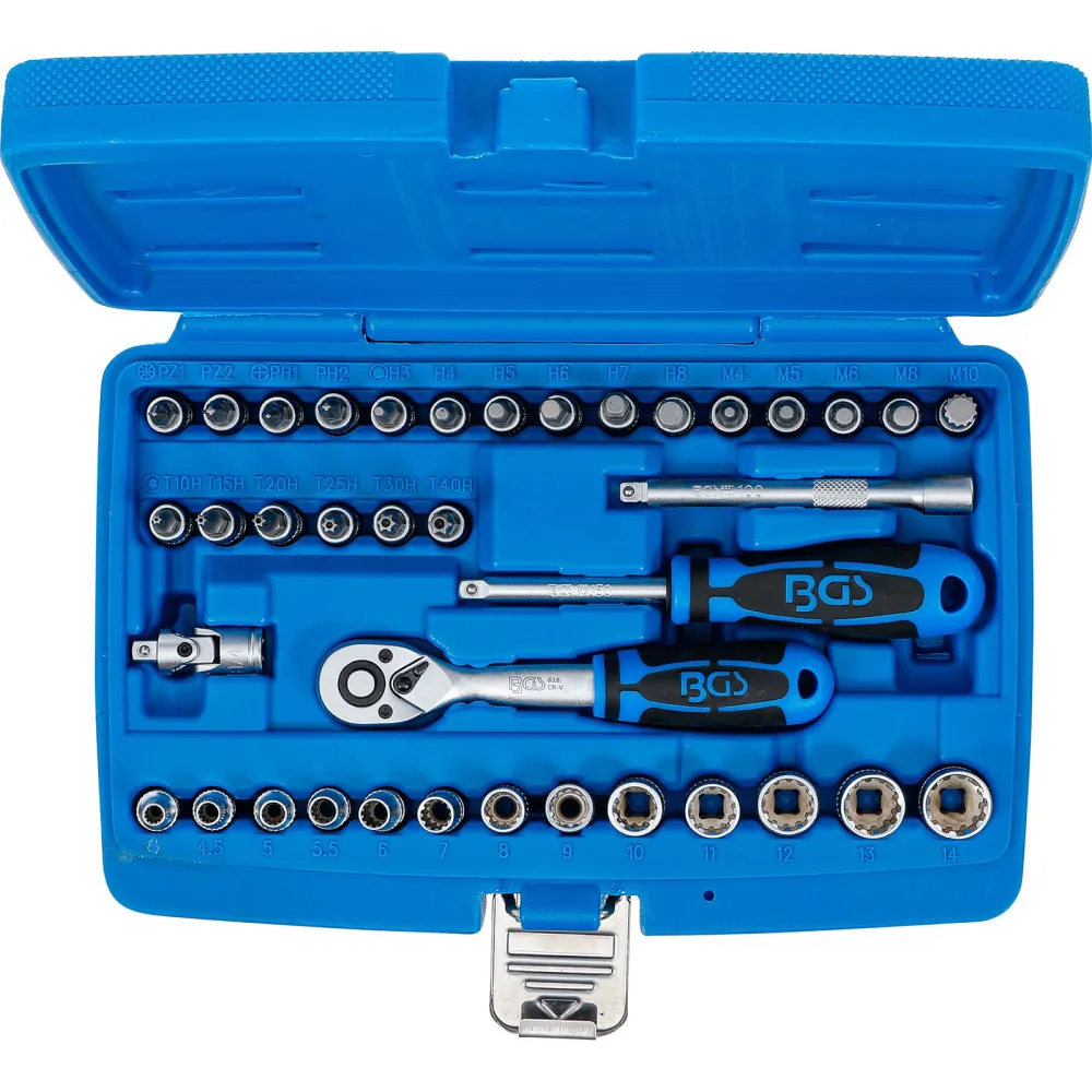 BGS Steckschlüssel-Satz Gear Lock Antrieb 6,3 mm (1/4") 39tlg. - 2151