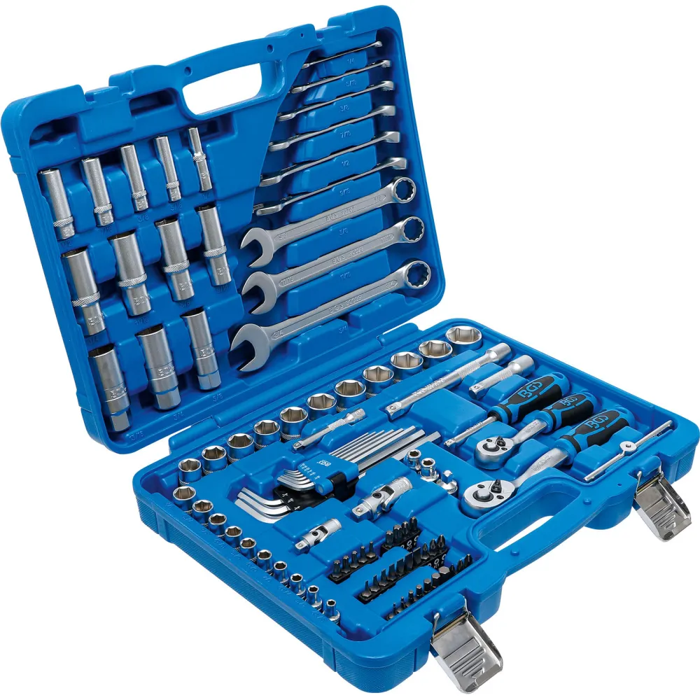 BGS Steckschlüssel-Satz Sechskant Antrieb 6,3 mm (1/4") / 10 mm (3/8") Zollgrößen 92tlg. - 2299