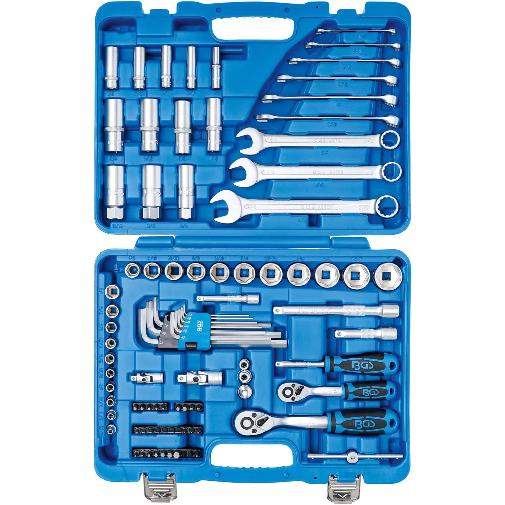 BGS Steckschlüssel-Satz Sechskant Antrieb 6,3 mm (1/4") / 10 mm (3/8") Zollgrößen 92tlg. - 2299