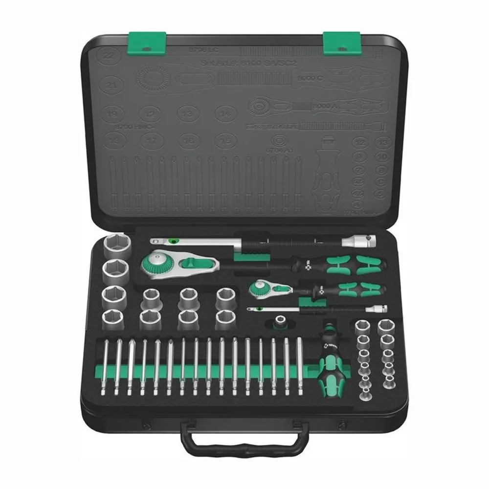 Wera Steckschlüsselsatz 8100 SA/SC 2 Zyklop 43tlg. 1/4 + 1/2 ″ SW 4-24 mm Anzahl Zähne 72/72 6-Kant - 5160785001