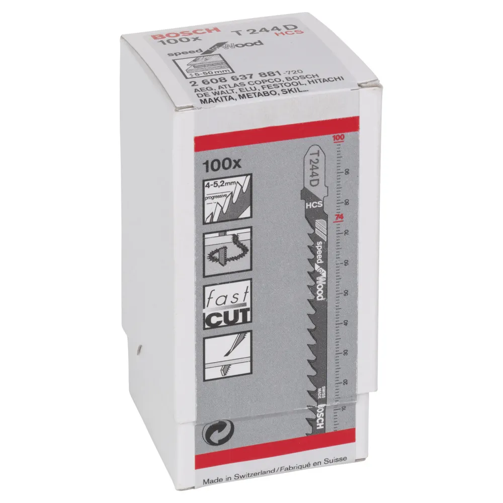 Bosch 100x Stichsägeblatt T 244 D Speed Wood - 2608637881