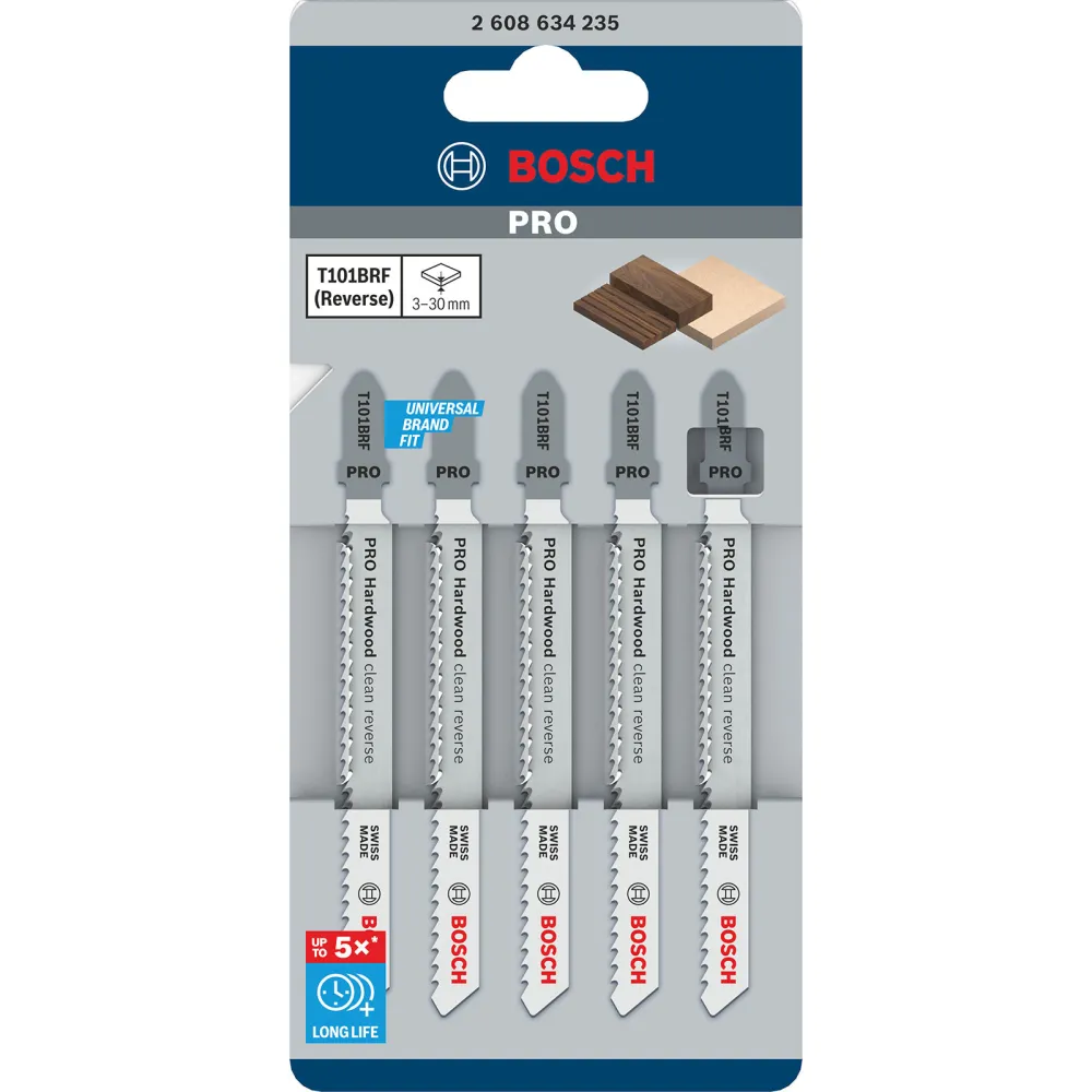 Bosch PRO Hardwood clean reverse T101BRF Stichsägeblatt 100 mm 5-tlg. - 2608634235