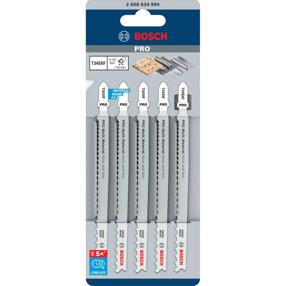 Bosch PRO Multi Material thick and thin T345XF Stichsägeblatt 132 mm 5-tlg. - 2608634994