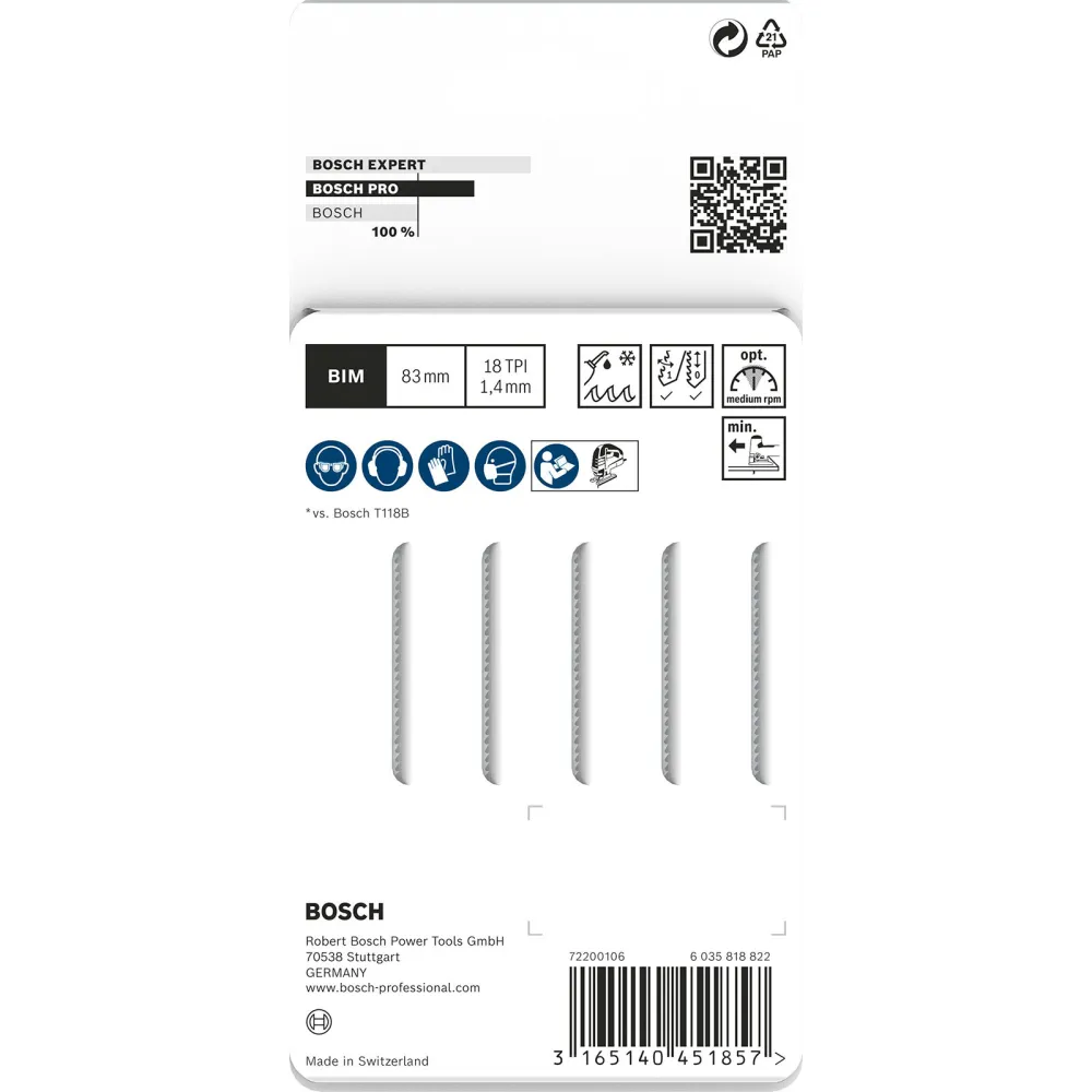 Bosch PRO Stainless Steel T118EFS Stichsägeblatt 83 mm 5-tlg. - 2608636497