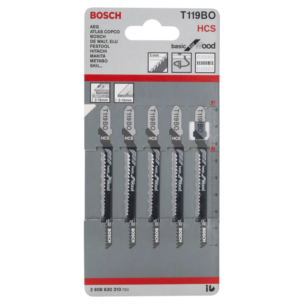 Bosch 5x Stichsägeblatt T 119 BO Basic Wood - 2608630310