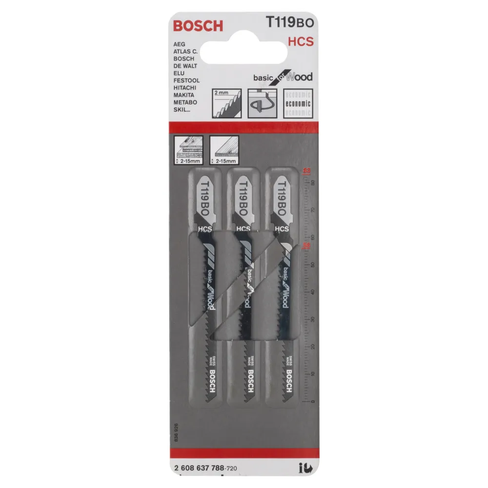 Bosch 3x Stichsägeblatt T 119 BO Basic Wood - 2608637788