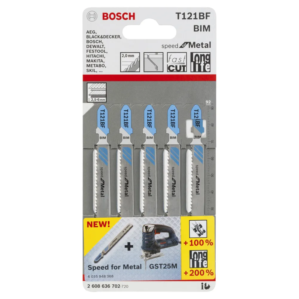 Bosch 5x Stichsägeblatt T 121 BF Speed Metal - 2608636702