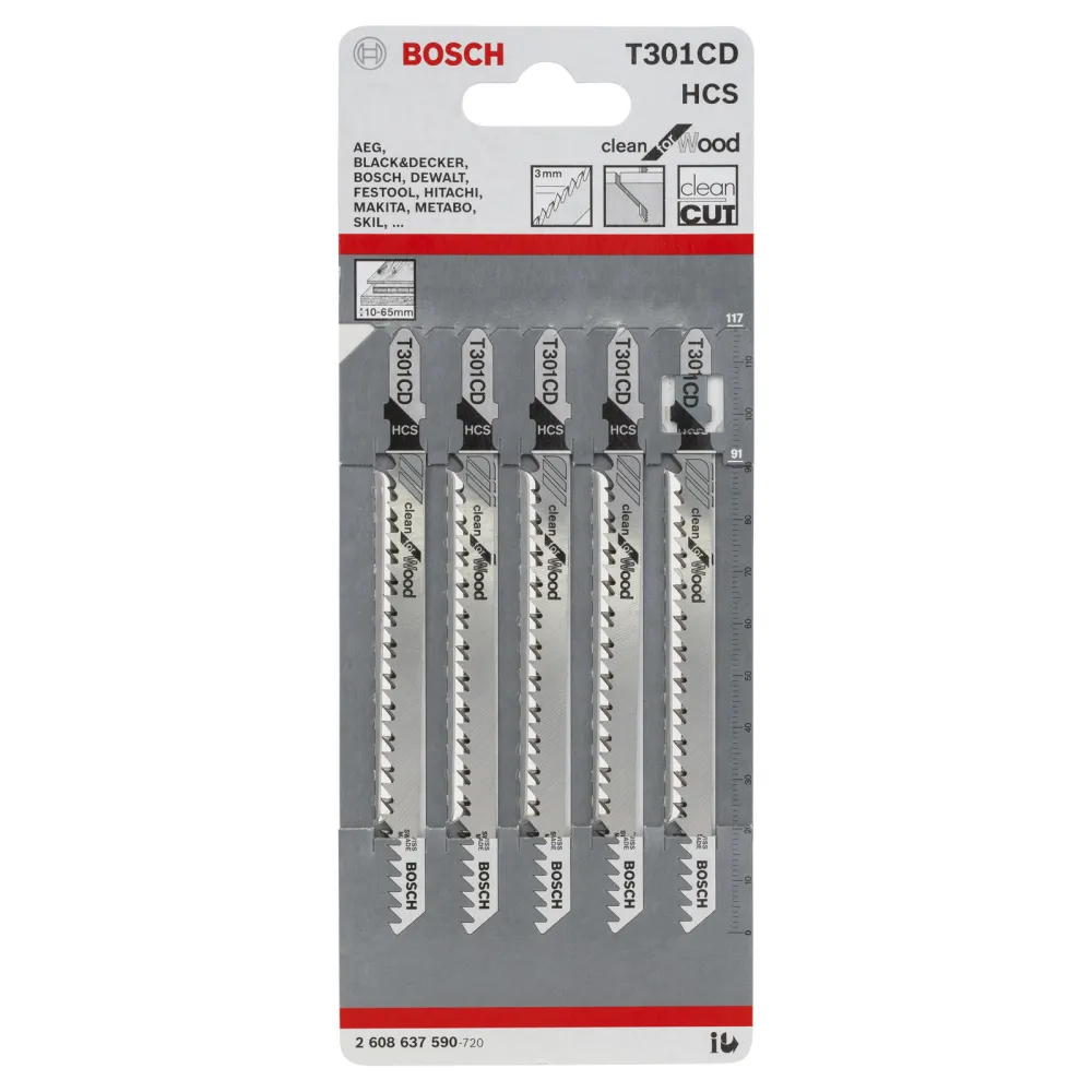 Bosch 5x Stichsägeblatt T 301 CD Clean Wood - 2608637590