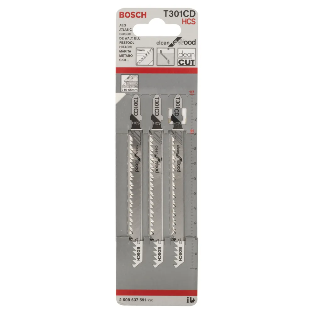 Bosch 3x Stichsägeblatt T 301 CD Clean Wood - 2608637591