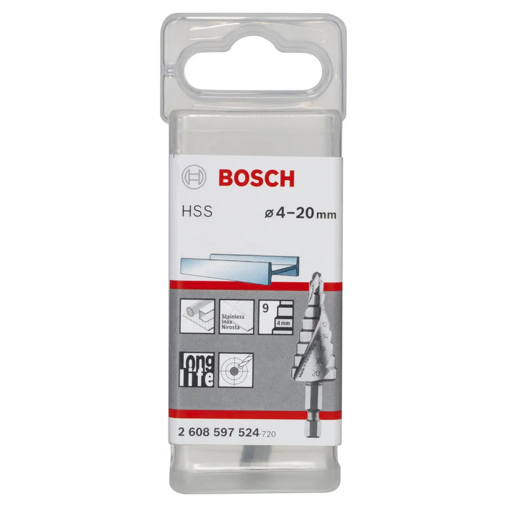 Bosch Stufenbohrer HSS Sechskantschaft 4 - 20 mm, 1/4, 70,5 mm, 9 Stufen - 2608597524