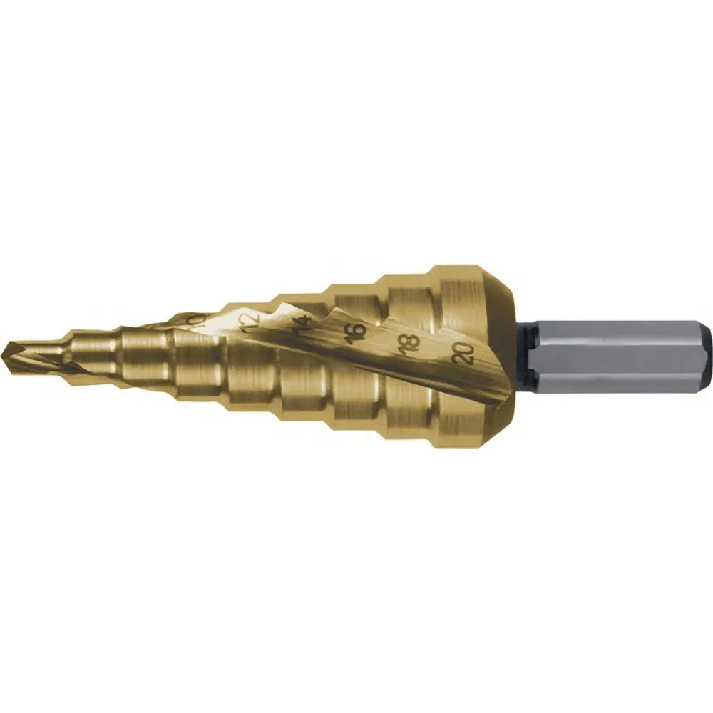 RUKO Stufenbohrer HSS-TiN spiralgenutet mit Kreuzanschliff Ø 4 - 20 mm - 101051T