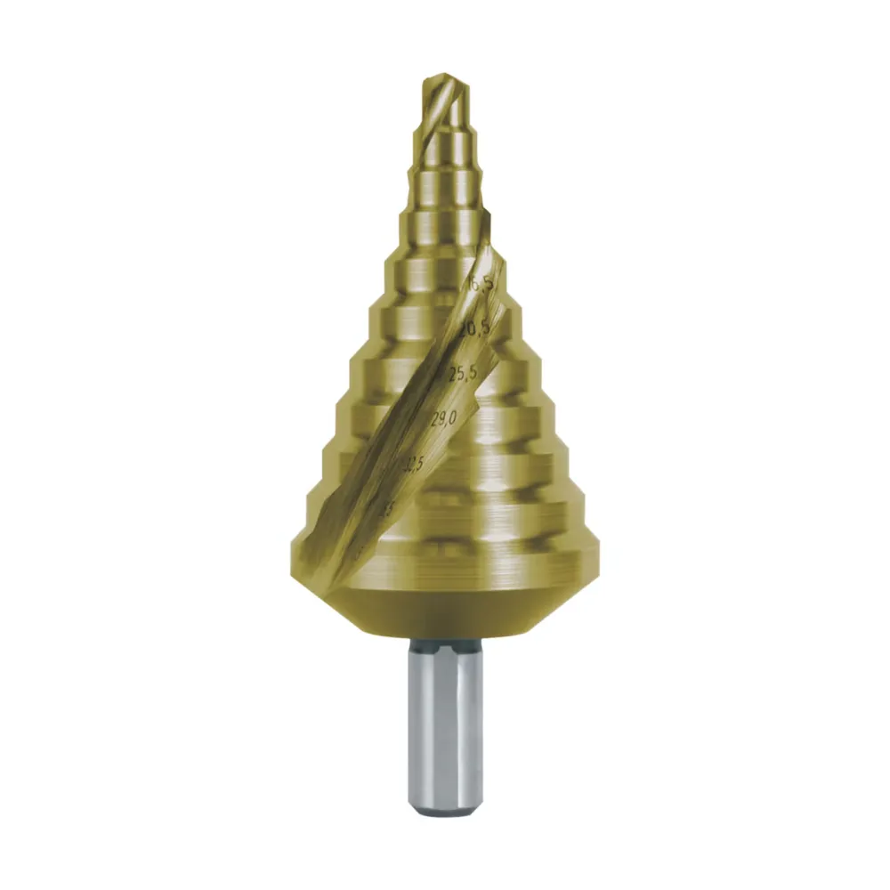RUKO Stufenbohrer HSS-TiN spiralgenutet mit Kreuzanschliff für metrische Kabelverschraubungen Gr. 17 Ø 6,5 - 40,5 mm - 101...