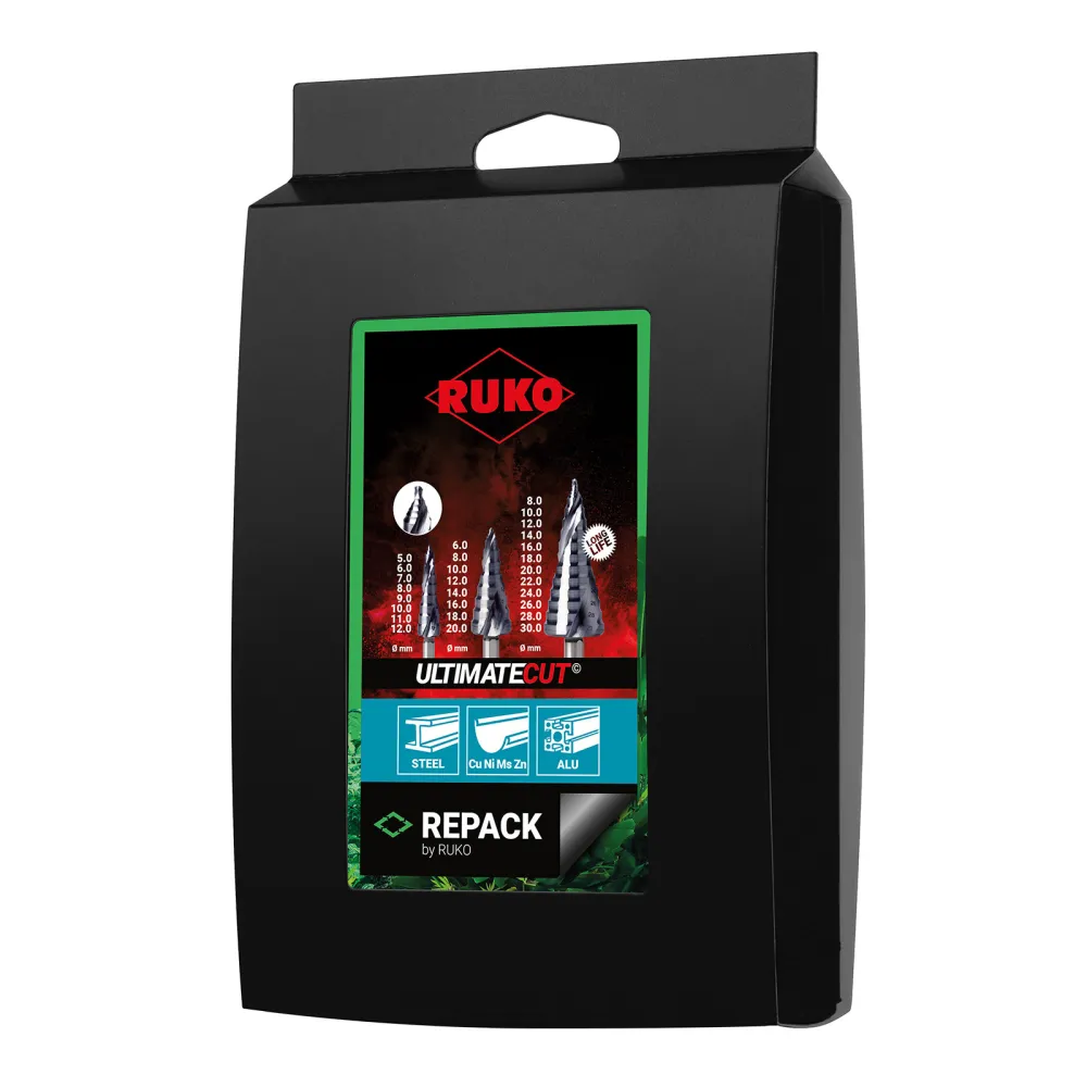 RUKO ULTIMATECUT Stufenbohrer-Satz HSS RUnaTEC mit FLOWSTEP® Spitze REPACK 3 teilig - 101626PRK