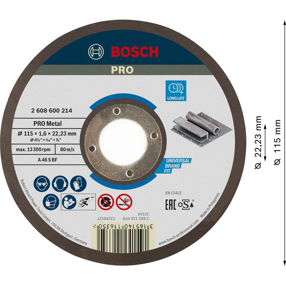 Bosch PRO Metal Trennscheibe 115 x 1,6 x 22,23 mm - 2608600214