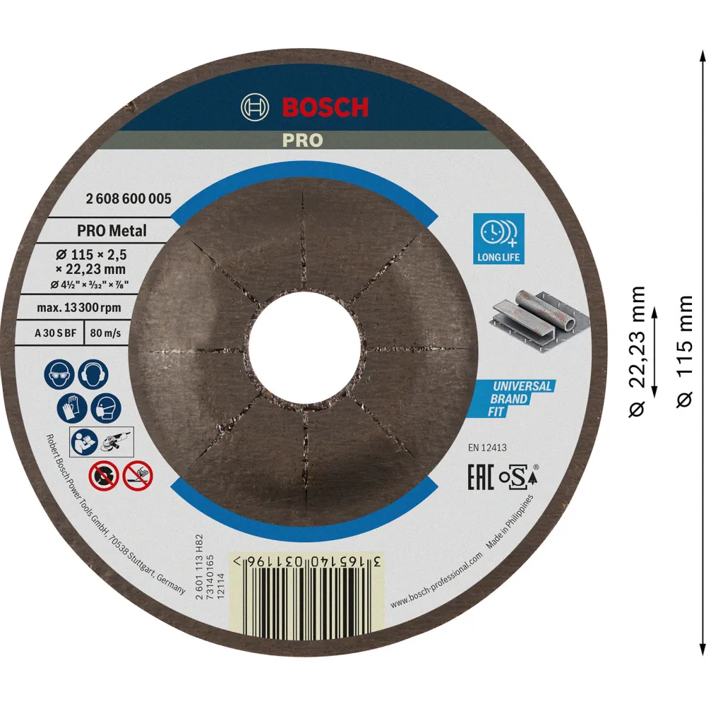 Bosch PRO Metal Trennscheibe 115 x 2,5 x 22,23 mm - 2608600005