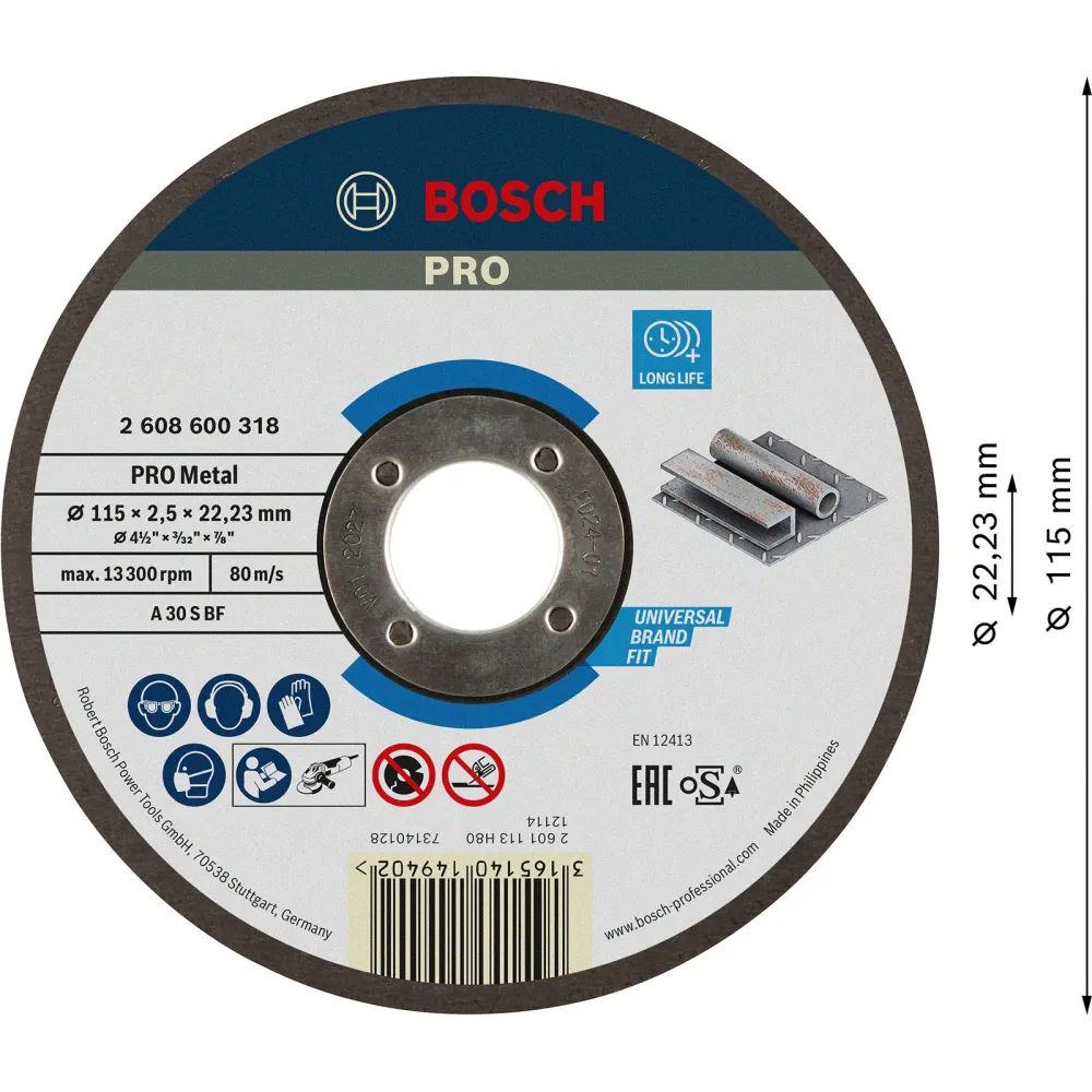 Bosch PRO Metal Trennscheibe 115 x 2,5 x 22,23 mm - 2608600318