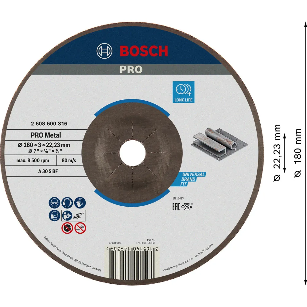 Bosch PRO Metal Trennscheibe 180 x 3 x 22,23 mm - 2608600316