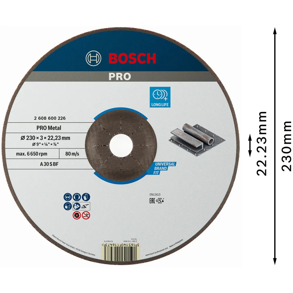 Bosch PRO Metal Trennscheibe 230 x 3 x 22,23 mm - 2608600226