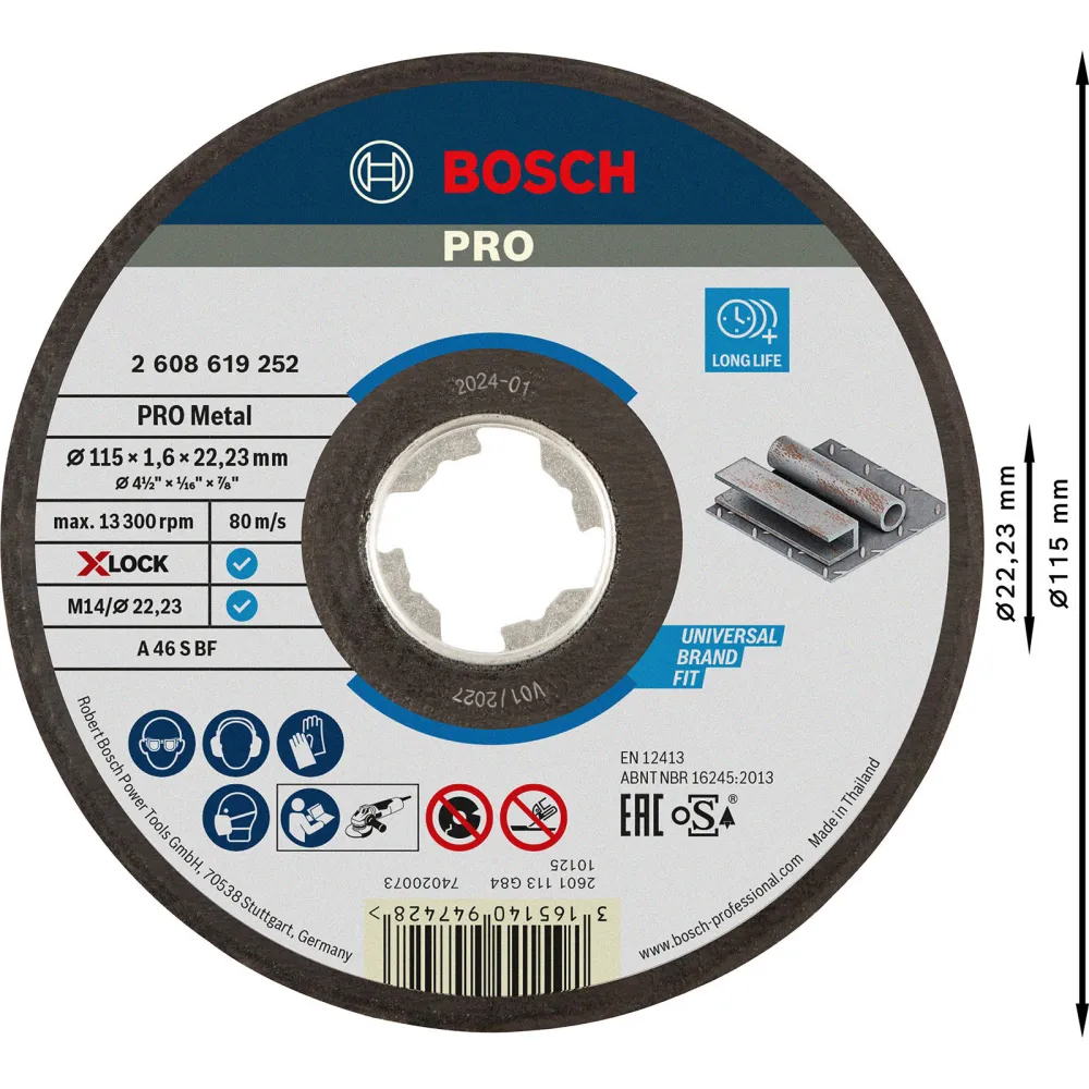Bosch PRO Metal X-Lock Trennscheibe 115 x 1,6 x 22,23 mm - 2608619252