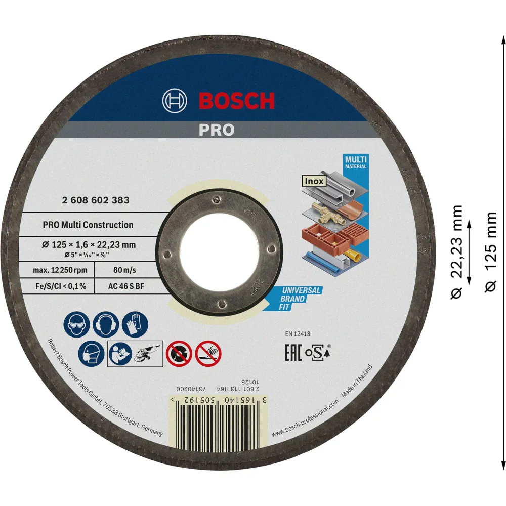 Bosch PRO Multi Material Schleifscheibe 125 x 1,6 x 22,23 mm - 2608602383