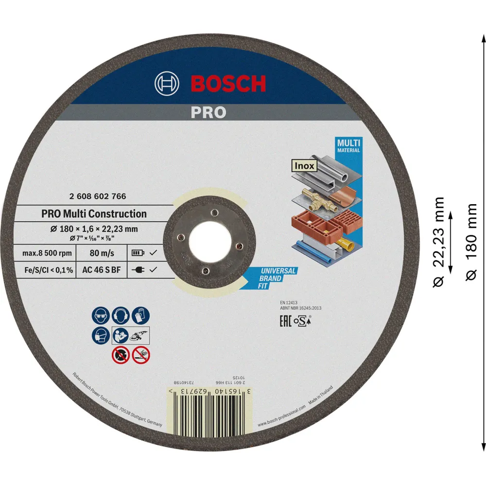 Bosch PRO Multi Material Schleifscheibe 180 x 1,6 x 22,23 mm - 2608602766