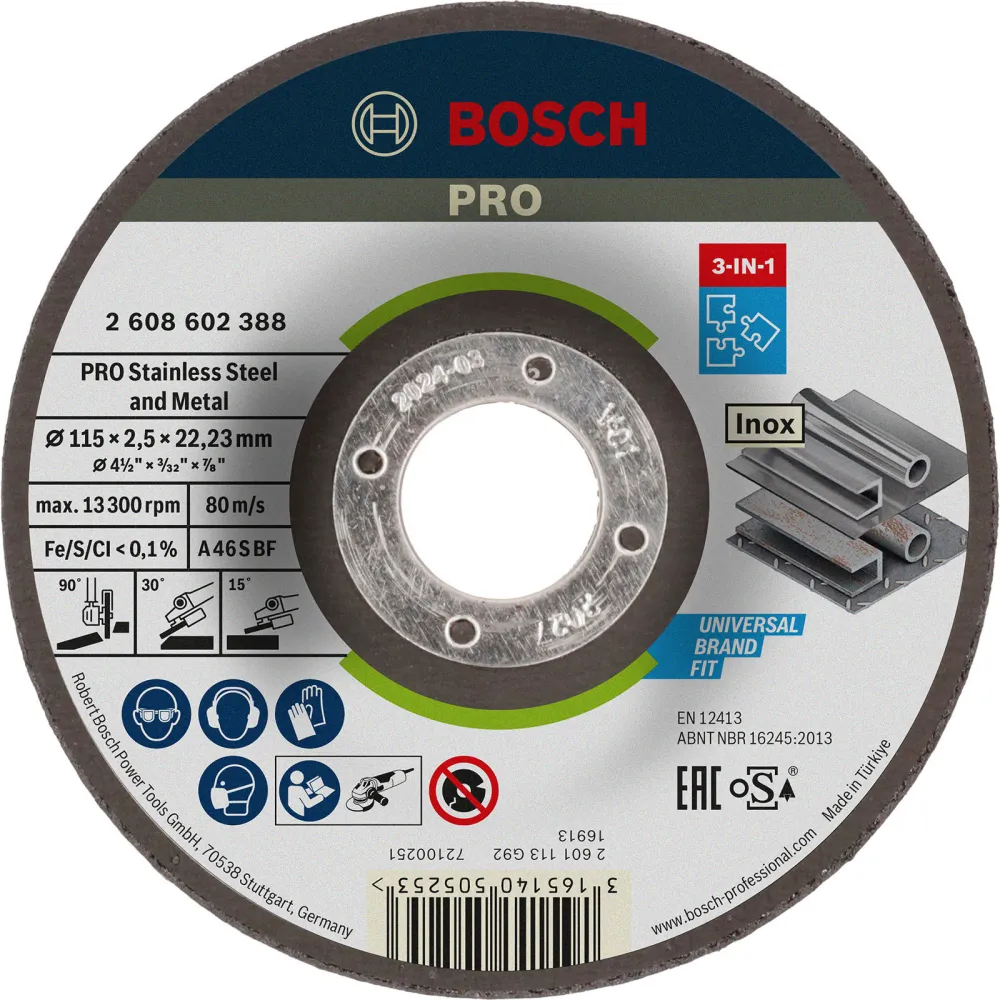 Bosch PRO Stainless Steel and Metal 3--1 Disc 115 x 2,5 x 22,23 mm - 2608602388