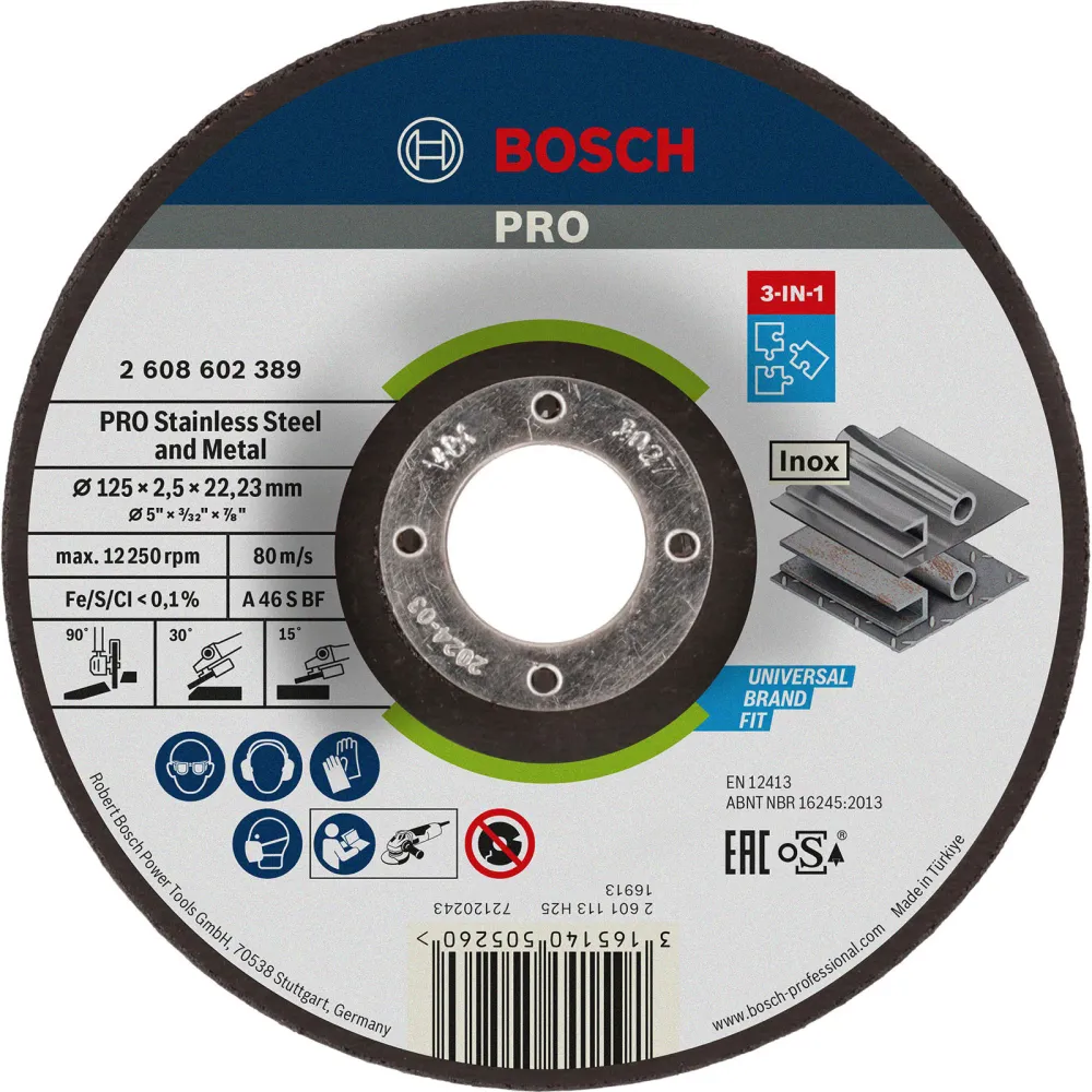 Bosch PRO Stainless Steel and Metal 3--1 Disc 125 x 2,5 x 22,23 mm - 2608602389
