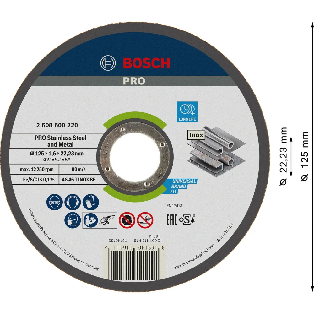 Bosch PRO Stainless Steel and Metal Trennscheibe 125 x 1,6 x 22,23 mm - 2608600220