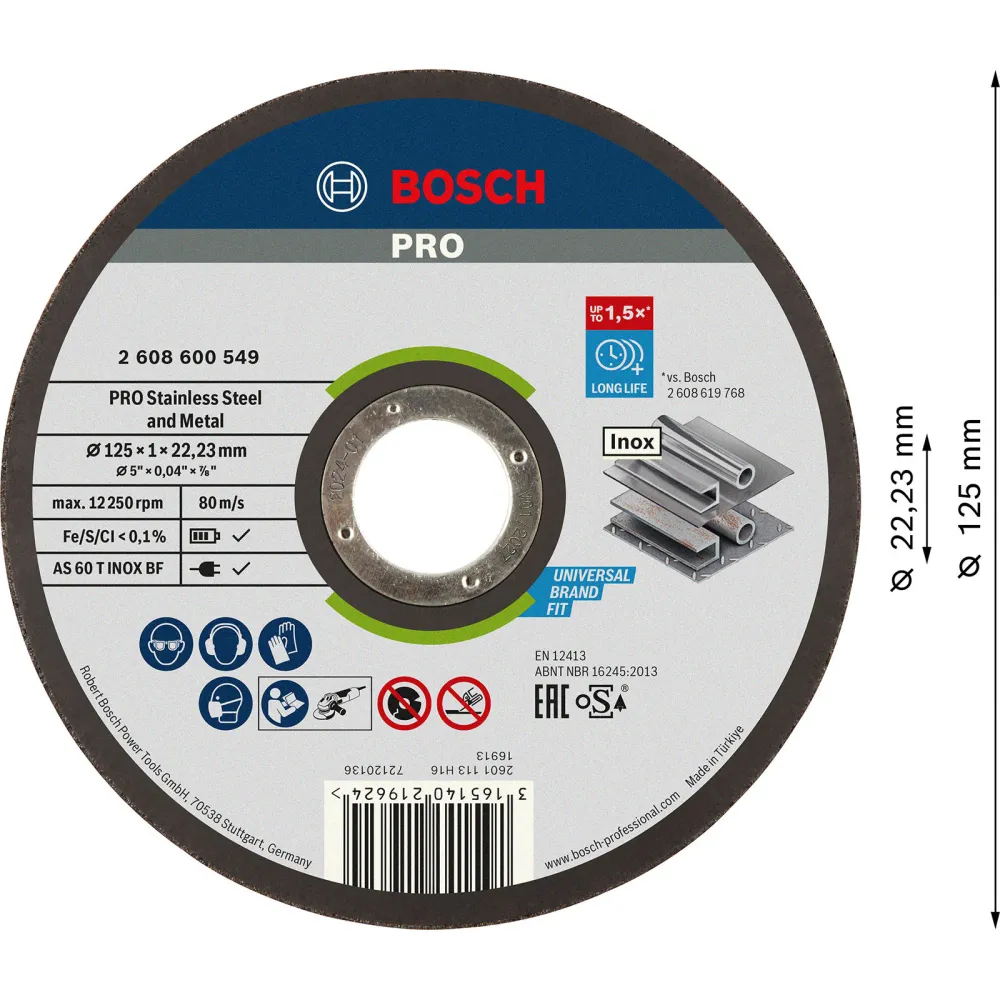 Bosch PRO Stainless Steel and Metal Trennscheibe 125 x 1 x 22,23 mm - 2608600549