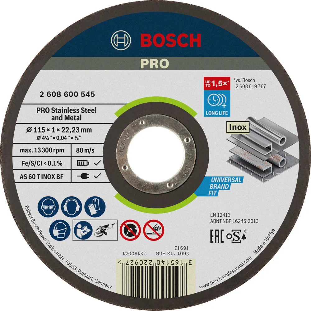 Bosch PRO Stainless Steel and Metal Trennscheibe 115 x 1 x 22,23 mm - 2608600545