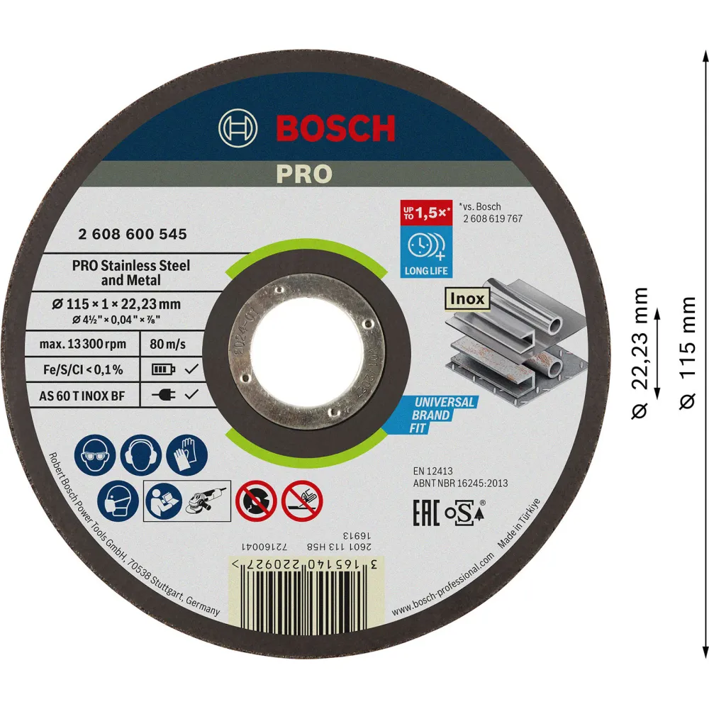 Bosch PRO Stainless Steel and Metal Trennscheibe 115 x 1 x 22,23 mm - 2608600545