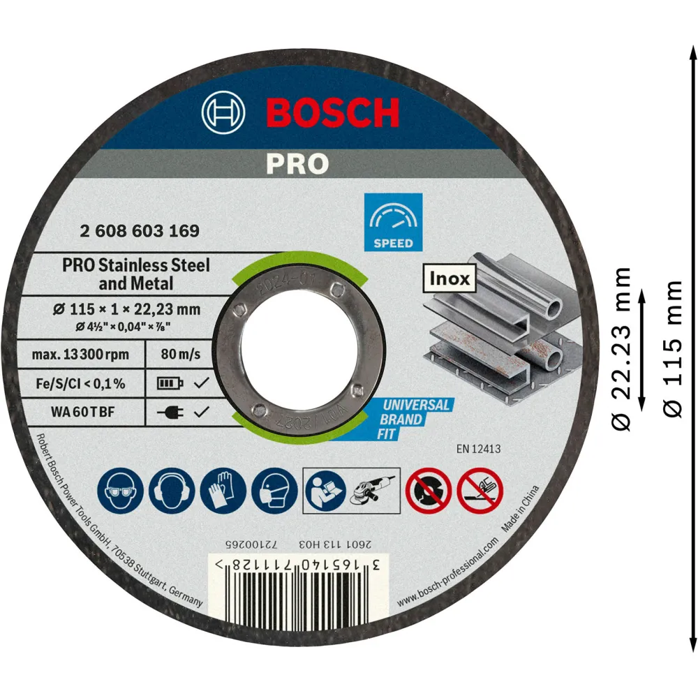 Bosch PRO Stainless Steel and Metal Trennscheibe 115 x 1 x 22,23 mm - 2608603169