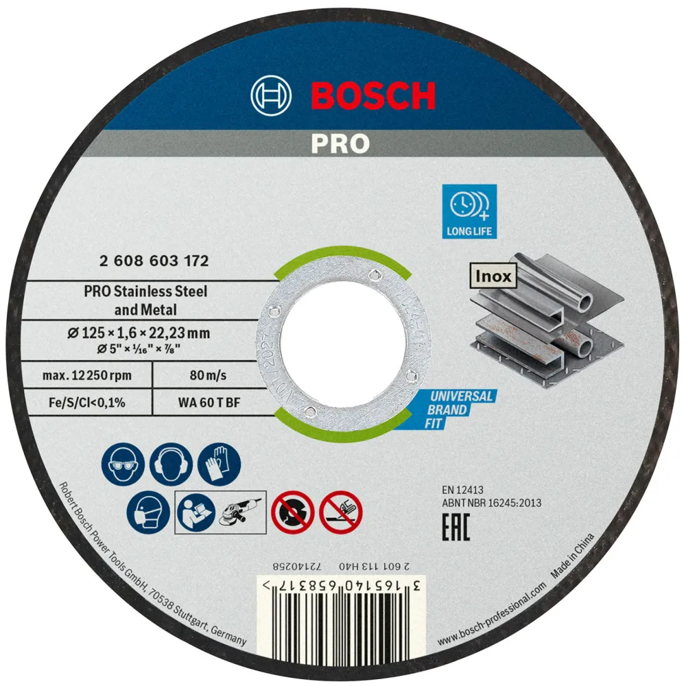 Bosch PRO Stainless Steel and Metal Trennscheibe 125 x 1,6 x 22,23 mm - 2608603172