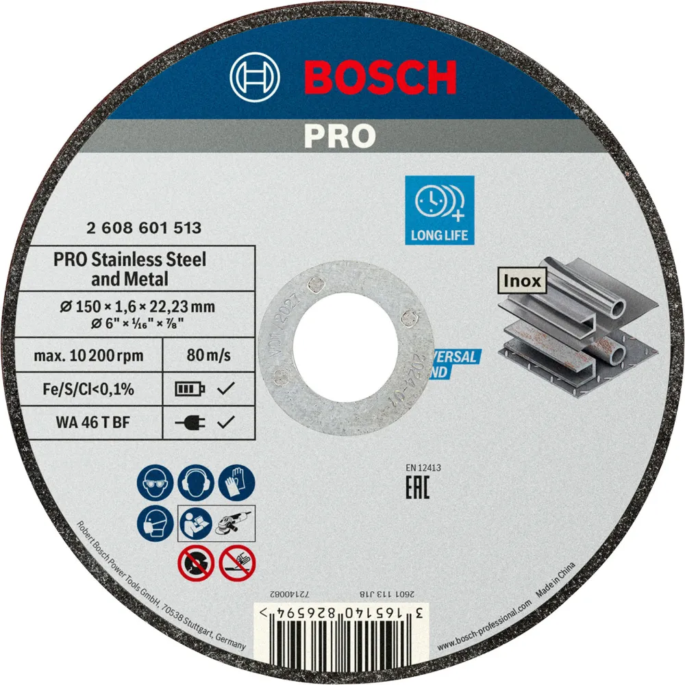Bosch PRO Stainless Steel and Metal Trennscheibe 150 x 1,6 x 22,23 mm - 2608601513