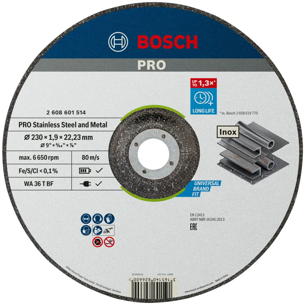 Bosch PRO Stainless Steel and Metal Trennscheibe 230 x 1,9 x 22,23 mm - 2608601514