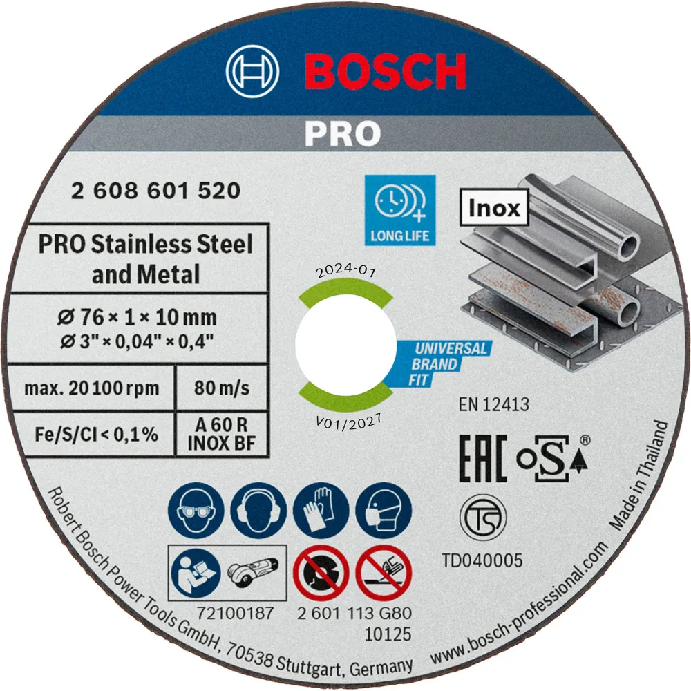 Bosch PRO Stainless Steel and Metal Trennscheibe 76 x 1 x 10 mm - 2608601520