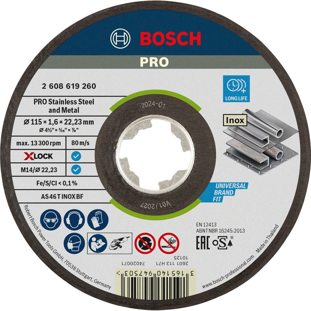 Bosch PRO Stainless Steel and Metal X-Lock Trennscheibe 115 x 1,6 x 22,23 mm - 2608619260