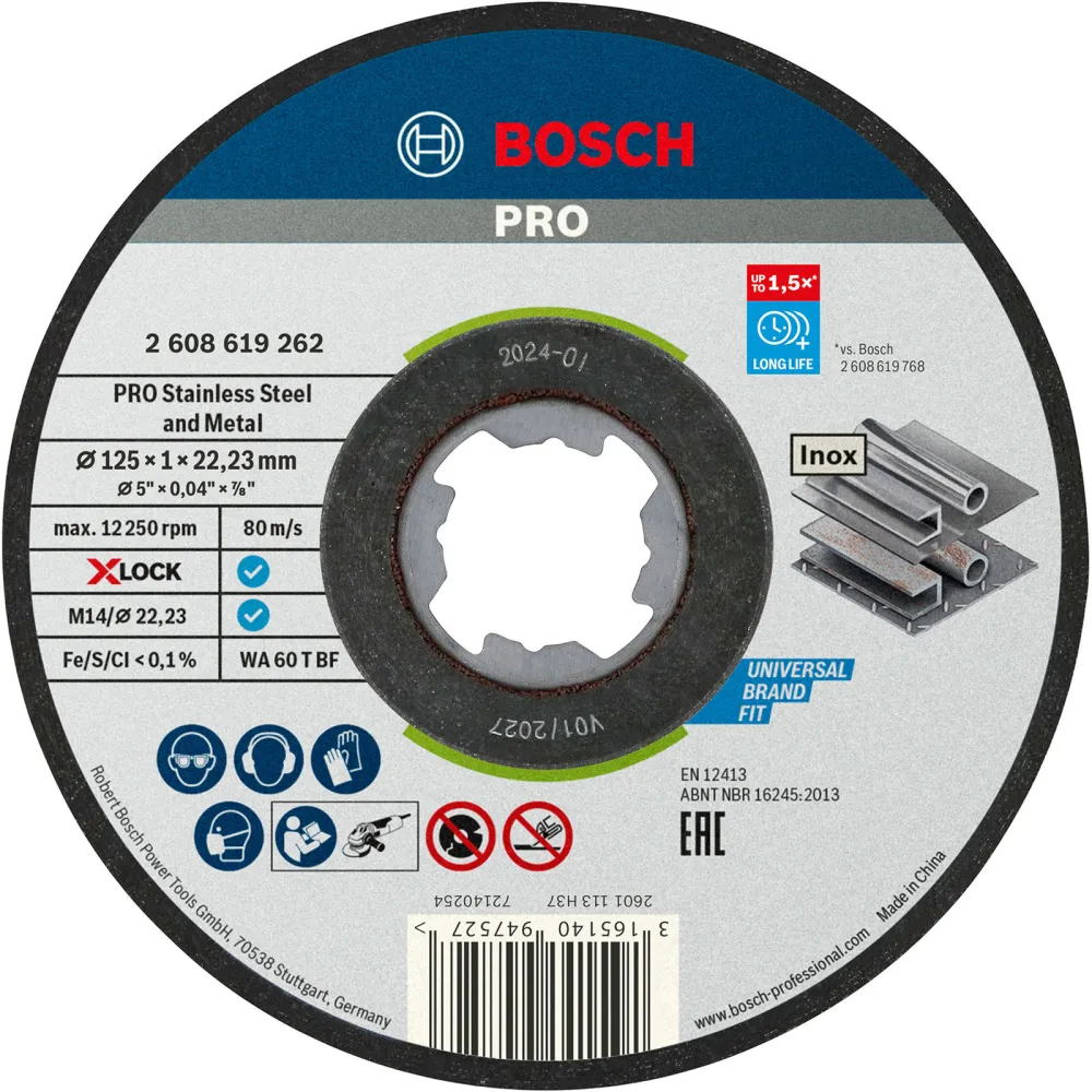 Bosch PRO Stainless Steel and Metal X-Lock Trennscheibe 125 x 1 x 22,23 mm - 2608619262
