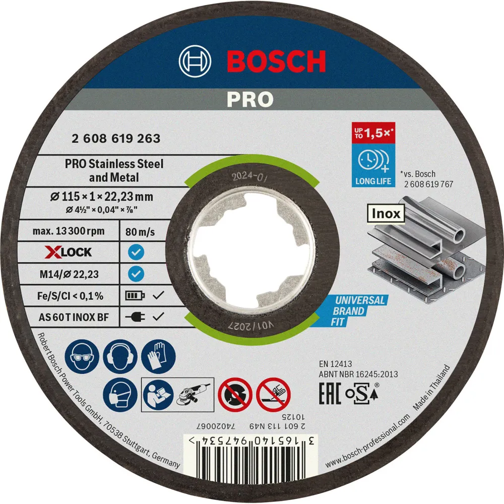 Bosch PRO Stainless Steel and Metal X-Lock Trennscheibe 115 x 1 x 22,23 mm - 2608619263