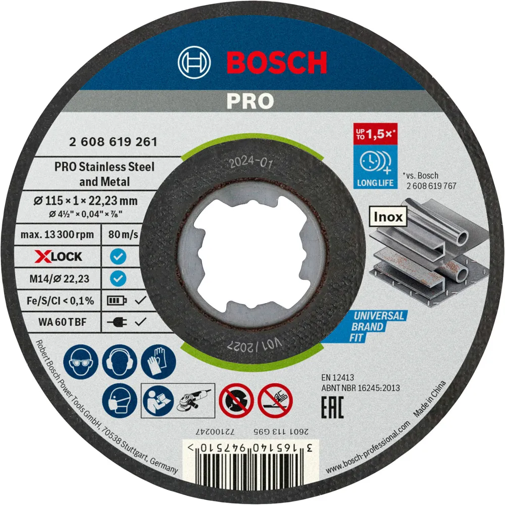 Bosch PRO Stainless Steel and Metal X-Lock Trennscheibe 115 x 1 x 22,23 mm - 2608619266