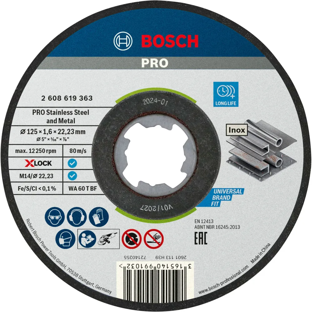 Bosch PRO Stainless Steel and Metal X-Lock Trennscheibe 125 x 1,6 x 22,23 mm - 2608619364
