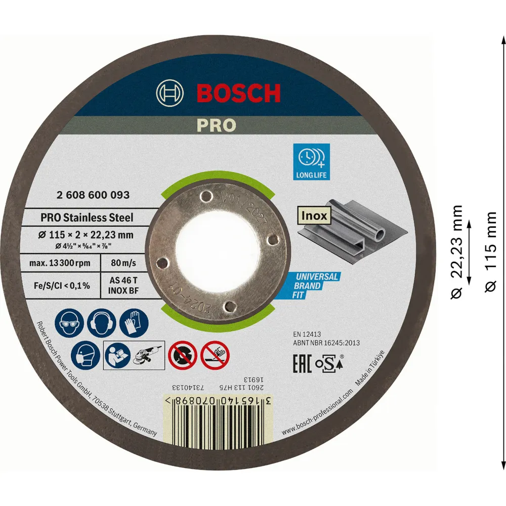 Bosch PRO Stainless Steel Trennscheibe 115 x 2 x 22,23 mm - 2608600093