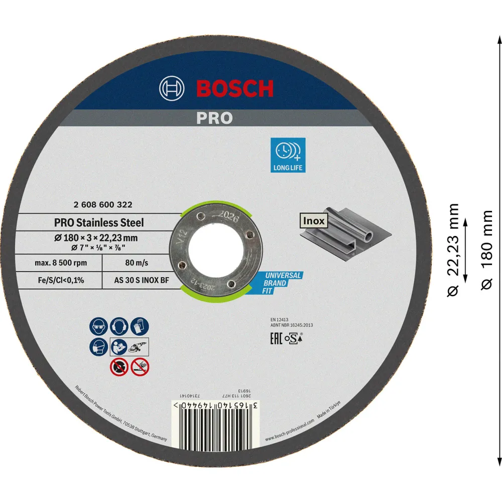 Bosch PRO Stainless Steel Trennscheibe 180 x 3 x 22,23 mm - 2608600322