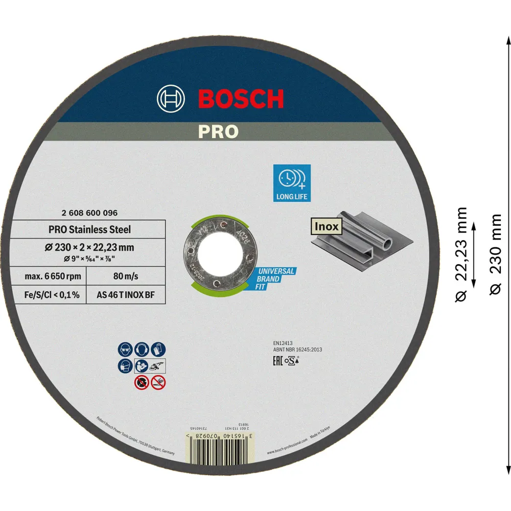 Bosch PRO Stainless Steel Trennscheibe 230 x 2 x 22,23 mm - 2608600096
