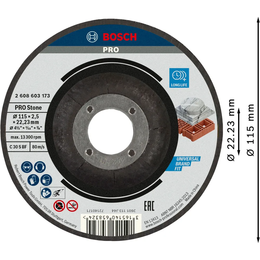 Bosch PRO Stone Trennscheibe 115 x 2,5 x 22,23 mm - 2608603173