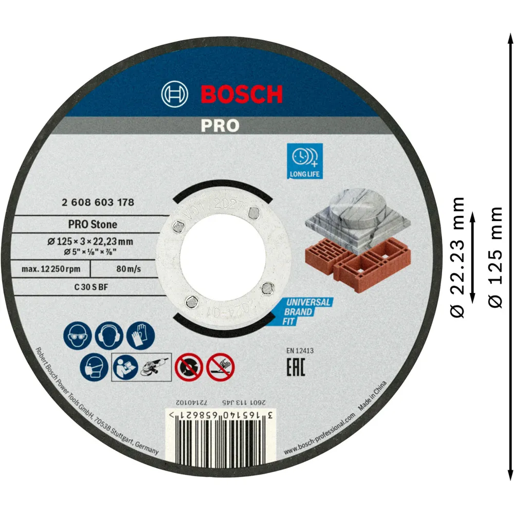 Bosch PRO Stone Trennscheibe 125 x 3 x 22,23 mm - 2608603178
