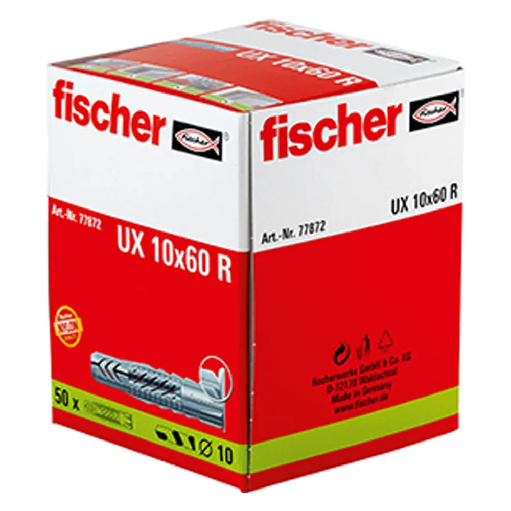Fischer 50x Universaldübel UX 10 x 60 mm R mit Rand - 77872