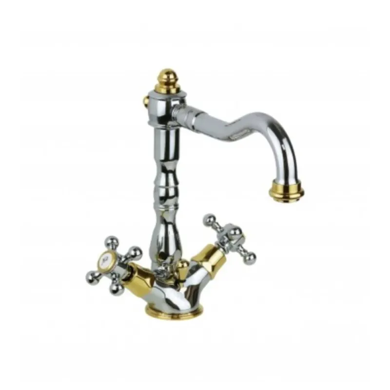 Einloch-Waschbeckenarmatur mit Ablauf Serie Belinda Modell FBLV075CO verchromt golden Paffoni
